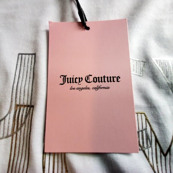 Juicy Couture Womens White T-Shirt With Metallic Logo Print Lightweight Size L - Picture 6 of 8